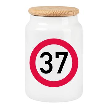 37th birthday Attention! Traffic sign 37 Km/h - Cookie Jar with Wooden Lid - white - Front