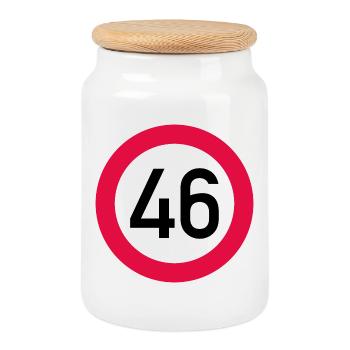 46th birthday Attention! Traffic sign 46 Km/h - Cookie Jar with Wooden Lid - white - Front