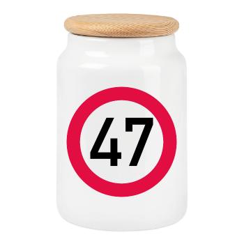 47th birthday Attention! Traffic sign 47 Km/h - Cookie Jar with Wooden Lid - white - Front