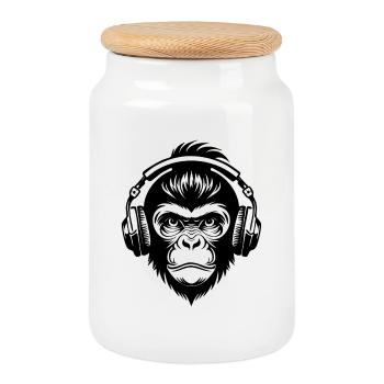Rebellious Monkey Head DJ Grooves Underground Shirt - Cookie Jar with Wooden Lid - white - Front