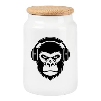 Retro Affenkopf Vinyl Turntable Street Shirt - Keksdose mit Holzdeckel - Weiß - Vorne