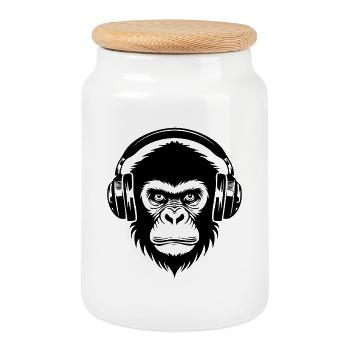 Urban Monkey Head DJ Grooves Streetwear Shirt - Cookie Jar with Wooden Lid - white - Front