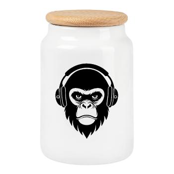 Raver Monkey Head Bass Drop Club Shirt - Cookie Jar with Wooden Lid - white - Front