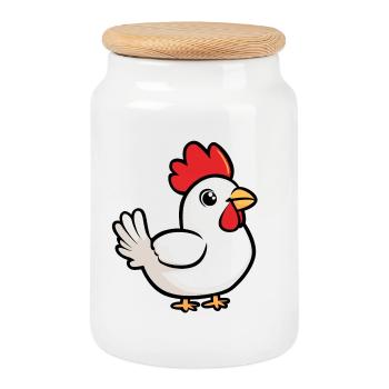 Chicken Cartoon - Cookie Jar with Wooden Lid - white - Front
