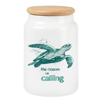 L’appel de l’océan - Tortue marine - Boîte à biscuits avec couvercle en bois - blanc - Devant