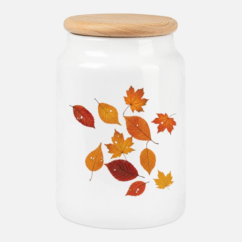 Herbstblätter ohne Rand - Keksdose mit Holzdeckel - Weiß