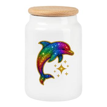 Regenbogen Glitzer Delfin - Keksdose mit Holzdeckel - Weiß - Vorne