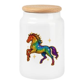 Regenbogen Pferd | Einhorn Glitzertraum - Keksdose mit Holzdeckel - Weiß - Vorne