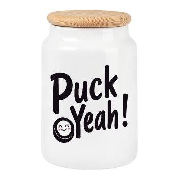 Puck yes Hockey Humor - Cookie Jar with Wooden Lid - white - Front