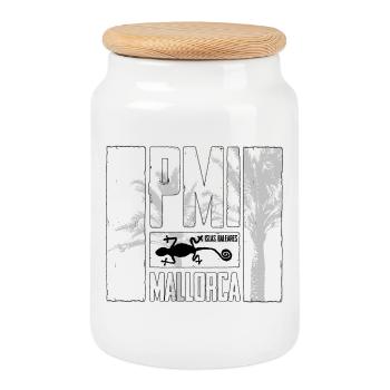Mallorca PMI palm tree logo - Cookie Jar with Wooden Lid - white - Front