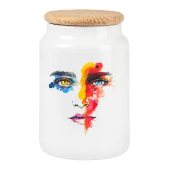 Colour portrait Portrait reduced to the essentials - Cookie Jar with Wooden Lid - white - Front