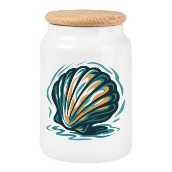 Coquillage aux couleurs des vagues - Boîte à biscuits avec couvercle en bois - blanc - Devant