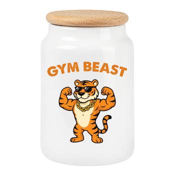 Gym Beast Tiger avec lunettes de soleil - Boîte à biscuits avec couvercle en bois - blanc - Devant