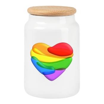 Rainbow Heart - Cookie Jar with Wooden Lid - white - Front
