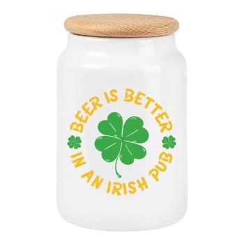 Beer better irish pub - Cookie Jar with Wooden Lid - white - Front