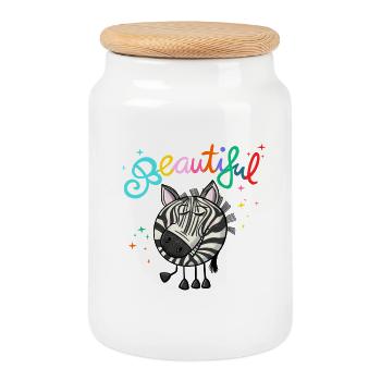 Zèbre Beau - Boîte à biscuits avec couvercle en bois - blanc - Devant