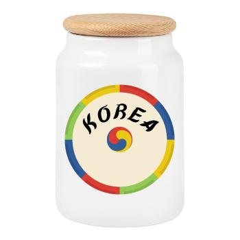 Korea Design – Tradition et culture en cercle - Boîte à biscuits avec couvercle en bois - blanc - Devant