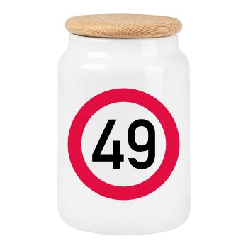 49. Geburtstag Achtung! Verkehrsschild 49 Km/h - Keksdose mit Holzdeckel - Weiß - Vorne