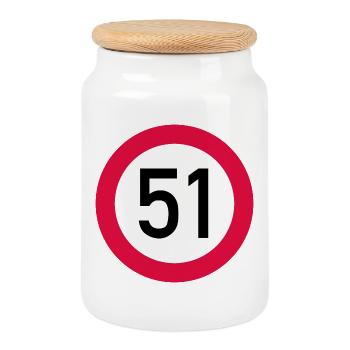 51. Geburtstag Achtung! Verkehrsschild 51 Km/h - Keksdose mit Holzdeckel - Weiß - Vorne