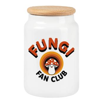 Fungi Fan Club Retro Mushroom Saying - Cookie Jar with Wooden Lid - white - Front