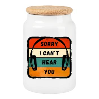 Sorry I Can’t Hear You - Casque rétro - Boîte à biscuits avec couvercle en bois - blanc - Devant