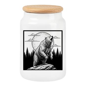 Bear in the moonlight - Cookie Jar with Wooden Lid - white - Front