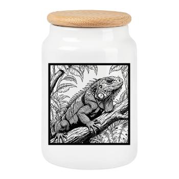 Iguana in the jungle ! - Cookie Jar with Wooden Lid - white - Front