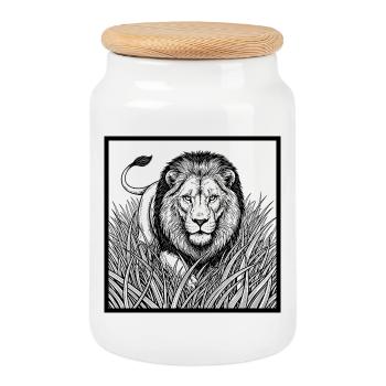 Lion in the tall grass - Cookie Jar with Wooden Lid - white - Front