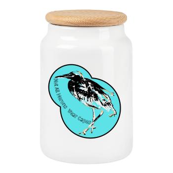 Not All Heroes Herons Wear Capes Funny  Bird pun - Cookie Jar with Wooden Lid - white - Front