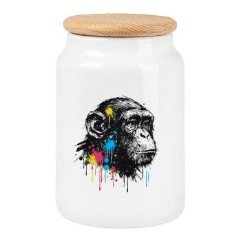 Colorful Splash Chimpanzee - Cookie Jar with Wooden Lid - white - Front