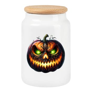 Neon Ember Pumpkin Face - Cookie Jar with Wooden Lid - white - Front
