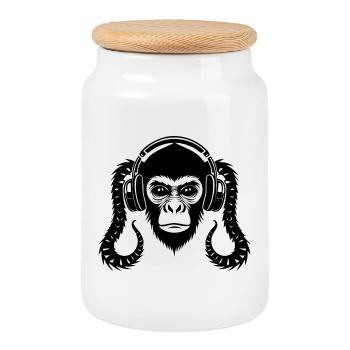 Silent Monkey Head Headphone Zen Edition Shirt - Cookie Jar with Wooden Lid - white - Front