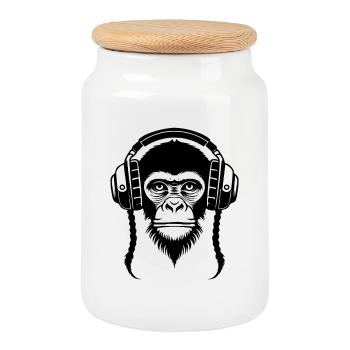Sketch Monkey Head Line Art Edition Shirt - Cookie Jar with Wooden Lid - white - Front