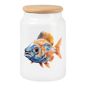 Aquarelle Poisson Couleur Explosion - Boîte à biscuits avec couvercle en bois - blanc - Devant