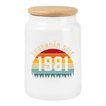 Legendary since 1981 – Born in 1981 - Cookie Jar with Wooden Lid - white - Front