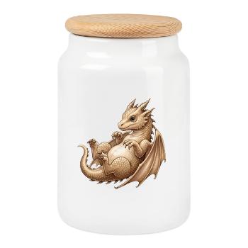 Cartoon Baby Drache Illustration - Keksdose mit Holzdeckel - Weiß - Vorne