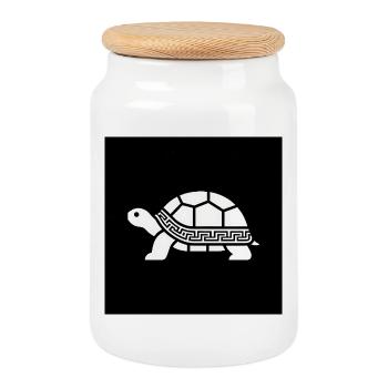 Geometric turtle with pattern - Cookie Jar with Wooden Lid - white - Front