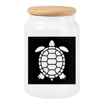 Black and White Turtle Silhouette - Cookie Jar with Wooden Lid - white - Front