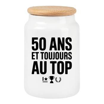 50 Years and Still at the Top - Cookie Jar with Wooden Lid - white - Front