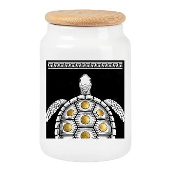 Turtle Coin Plate - Cookie Jar with Wooden Lid - white - Front