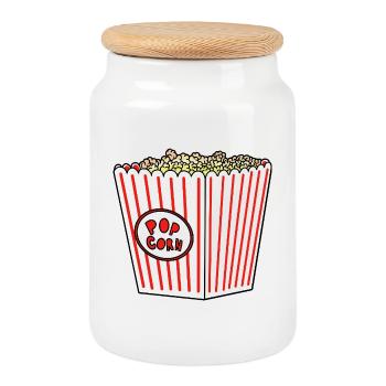 Popcorn Stripe Burst Bucket Retro - Cookie Jar with Wooden Lid - white - Front