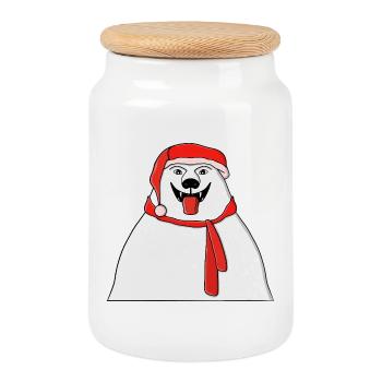Illustration festive ours polaire Père Noël - Boîte à biscuits avec couvercle en bois - blanc - Devant