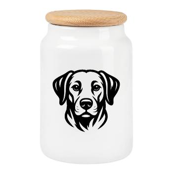 Impression linéaire Portrait de chien - Boîte à biscuits avec couvercle en bois - blanc - Devant