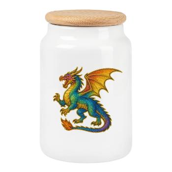 Regenbogen Glitzerdrache - Keksdose mit Holzdeckel - Weiß - Vorne
