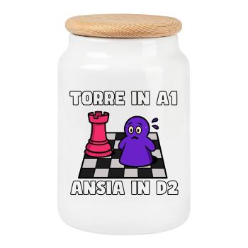 Rook in A1, Anxiety in D2 - Cookie Jar with Wooden Lid - white - Front