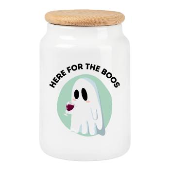Funny Halloween – Here for the Boos - Cookie Jar with Wooden Lid - white - Front