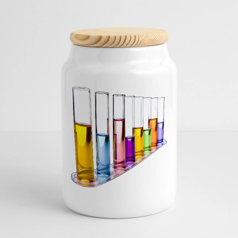 Rainbow Test Tubes Pattern Cookie Jar with Wooden Lid
