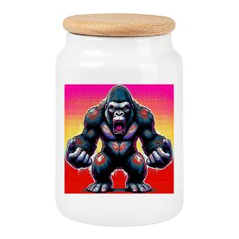 gorilla - Cookie Jar with Wooden Lid - white - Front