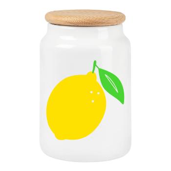 Lemon Flat Print Design - Cookie Jar with Wooden Lid - white - Front