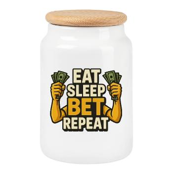 Eat Sleep Bet Repeat Sport Wetten - Keksdose mit Holzdeckel - Weiß - Vorne